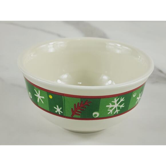 Longaberger Pottery Small Holiday Bowl 4 1/4" Christmas Snowflake Pattern Vtg - Picture 6 of 12
